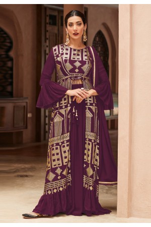 Faux georgette jacket style suit in Purple colour 9441B