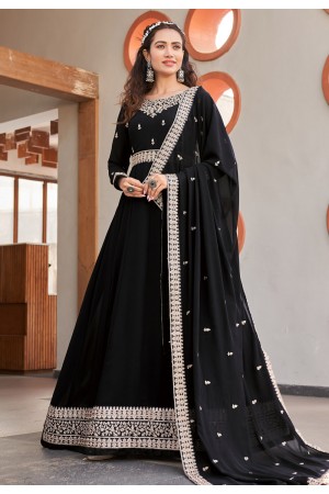 Faux georgette long Anarkali suit in Black colour 1001E