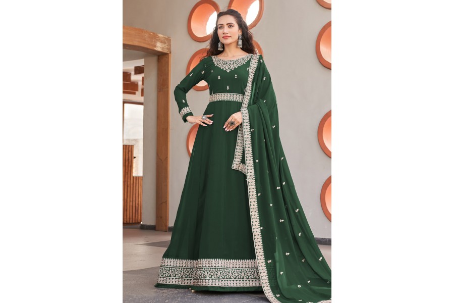 Green Anarkali style Suits Faux Georgette