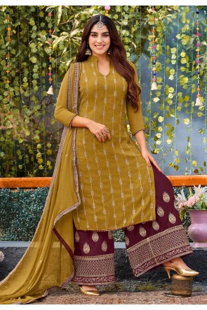 Faux georgette pakistani suit in Mustard colour 2043