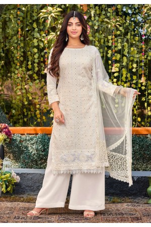 Faux georgette pakistani suit in White colour 2041