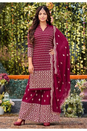 Faux georgette palazzo suit in Magenta colour 2040