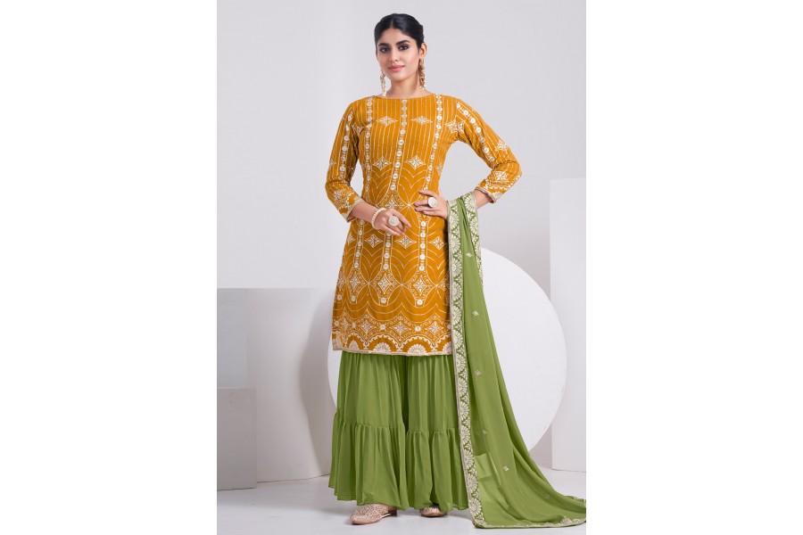 Blue Faux Georgette Sharara Suit