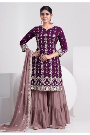 Faux georgette sharara suit in Purple colour 6103