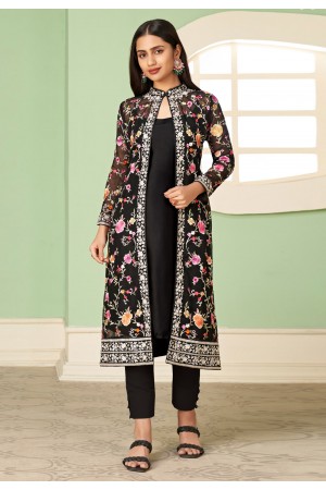 Georgette jacket style suit in Black colour 2052A