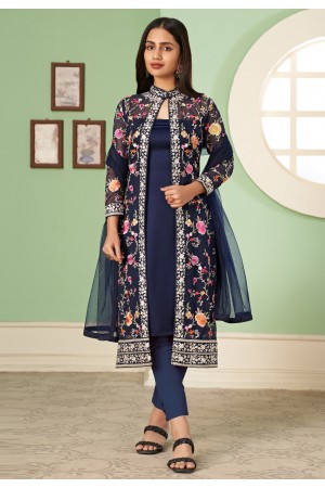 Georgette jacket style suit in Navy blue colour 2052C