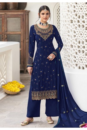 Georgette pakistani suit in Navy blue colour 161328