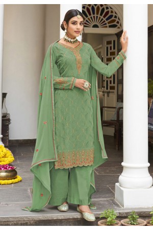 Lovely Mehendi Green Wool Pashmina Party Wear Suit | Latest Kurti Designs