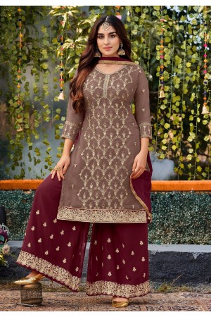 Georgette palazzo suit in Brown colour 2042