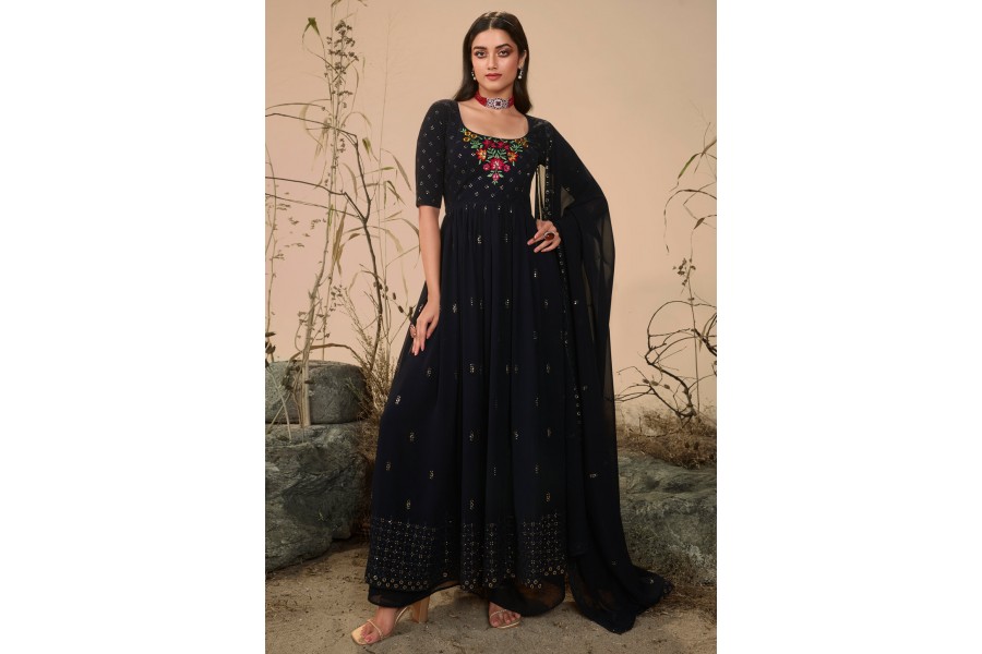 Trendy Blue Georgette Thread Work Palazzo Suit