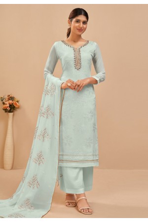 Marble Dyed Chiffon Pakistani Suit in Light Blue : KER148