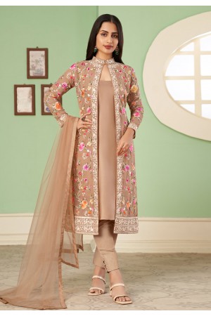 Georgette pant style suit in Beige colour 2052D