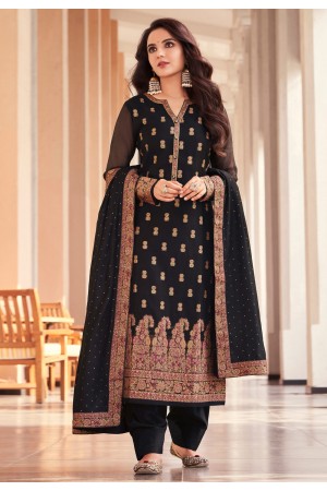 Jacquard pakistani suit in Black colour 17026