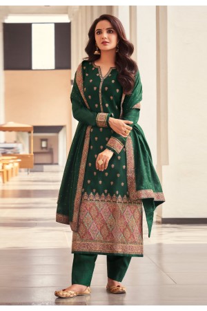 Jacquard pakistani suit in Green colour 17022