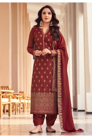 Jacquard pant style suit in Maroon colour 17021