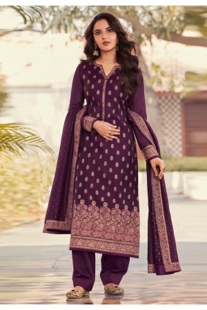 Jacquard pant style suit in Purple colour 17025