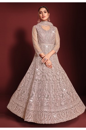 Net abaya style Anarkali suit in Light pink colour 7952