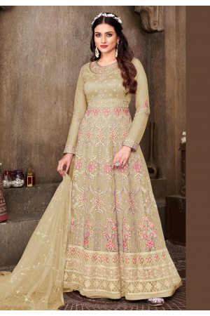 Net abaya style Anarkali suit in Mustard colour 626C