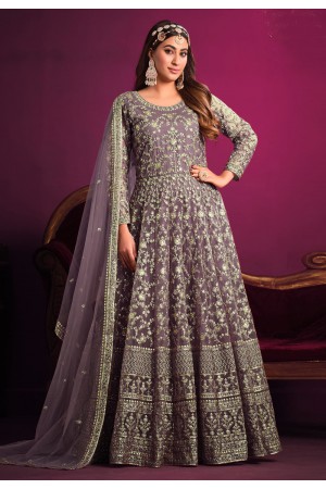 Net embroidered long Anarkali suit in Light purple colour 5303