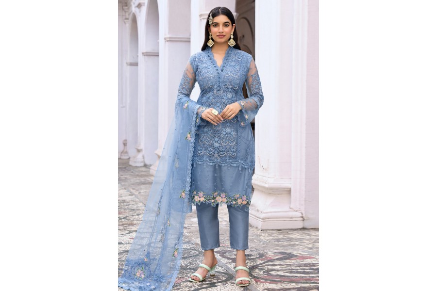 Blue Net Pant Pakistani Suit main image 1