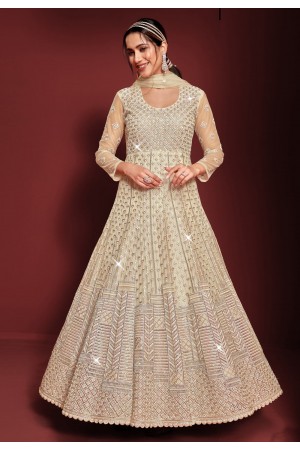 Net long Anarkali suit in Beige colour 7955