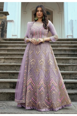 Net long Anarkali suit in Light purple colour 1002D