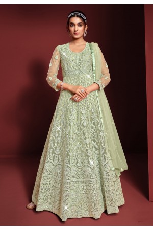 Net long Anarkali suit in Pista green colour 7951