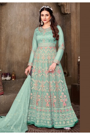 Net long Anarkali suit in Sea green colour 626B