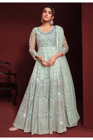 Net long Anarkali suit in Sky blue colour 7953