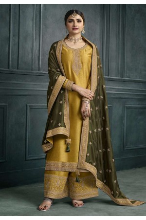 Prachi desai Silk georgette pakistani suit in mustard colour 63872