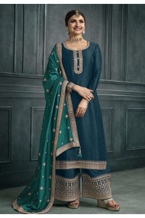 Prachi desai Silk georgette palazzo suit in teal colour 63871