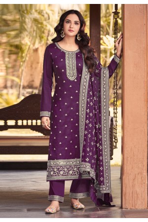 Purple Party Wear Multi Embroidery Silk Patiala Suit – Apparel Designer