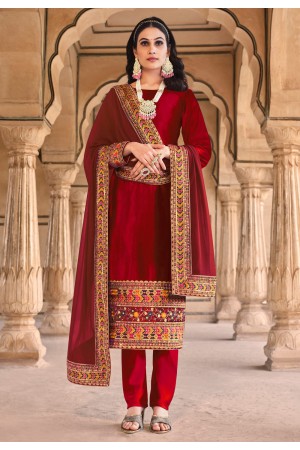 Velvet pakistani suit in Maroon colour 2074D