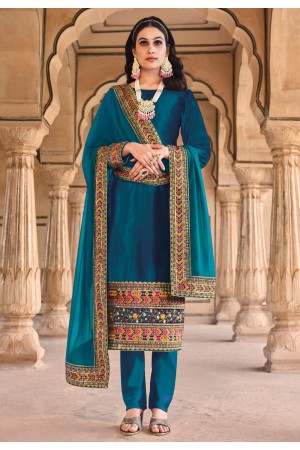 Velvet pakistani suit in Teal colour 2074B