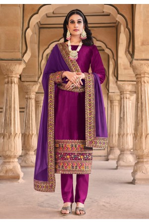 Velvet pant style suit in Purple colour 2074A