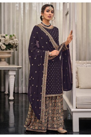 Georgette palazzo suit in Dark Purple colour 1448C