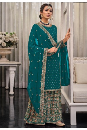 Georgette palazzo suit in Teal blue colour 1448D