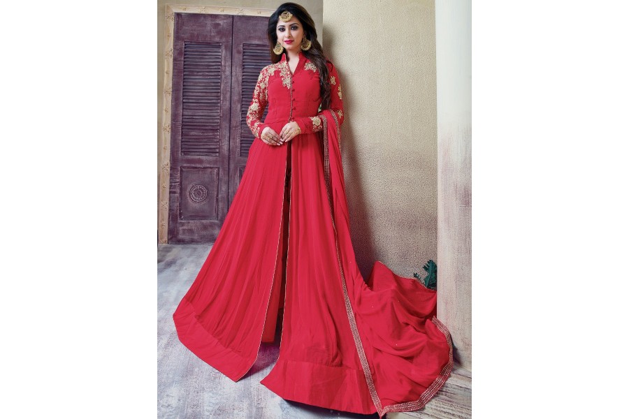 Premium Party Wear 3 Pcs Pink Anarkali Set - PPAS03 main image 1