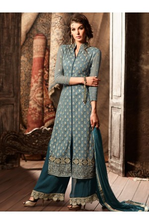 Green color georgette straight cut kameez