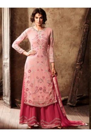 Pink color georgette straight cut kameez