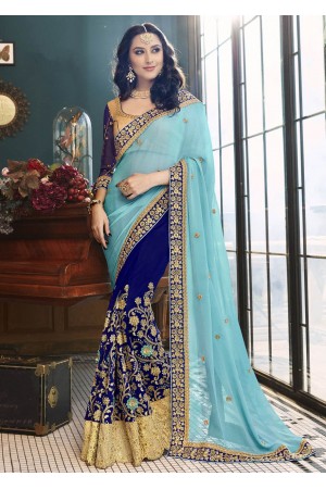 Blue Faux Georgette Embroidered Saree 5005