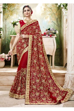 Red Faux Georgette Traditional Embroidered Saree 7506