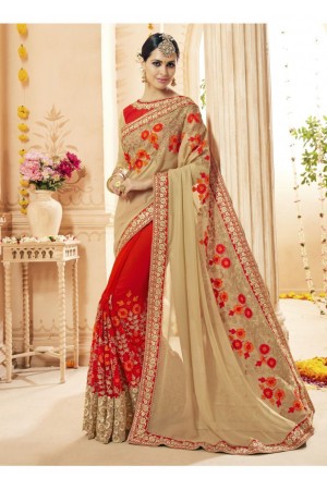Red Georgette Embroidered Bridal Saree 1110