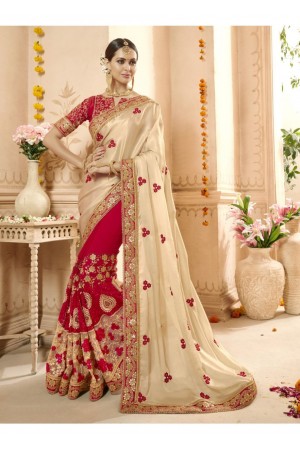 Red Georgette Net Embroidered Bridal Saree 1114