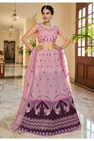 Art silk a line lehenga choli in Pink colour 2263