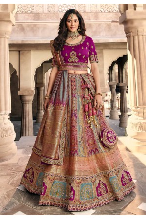 Banarasi silk circular lehenga choli in Grey colour 10233