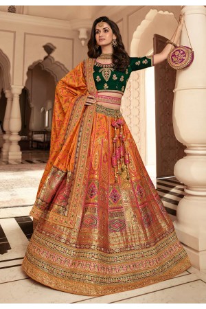 Banarasi silk circular lehenga choli in Orange colour 10232