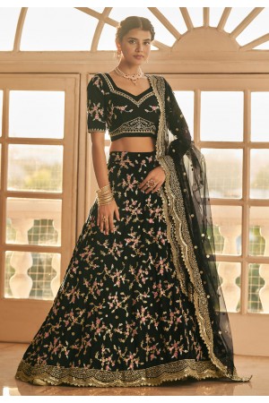 Chinon silk a line lehenga choli in Black colour 801