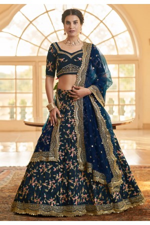 Chinon silk a line lehenga choli in Navy blue colour 802