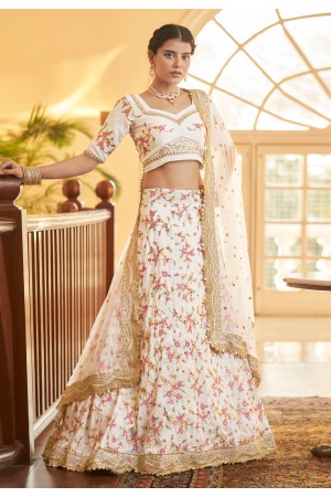 Chinon silk a line lehenga choli in White colour 803